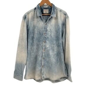 Burton Menswear London Button‎ Down Denim Shirt Men XXL Blue Acid Wash Western